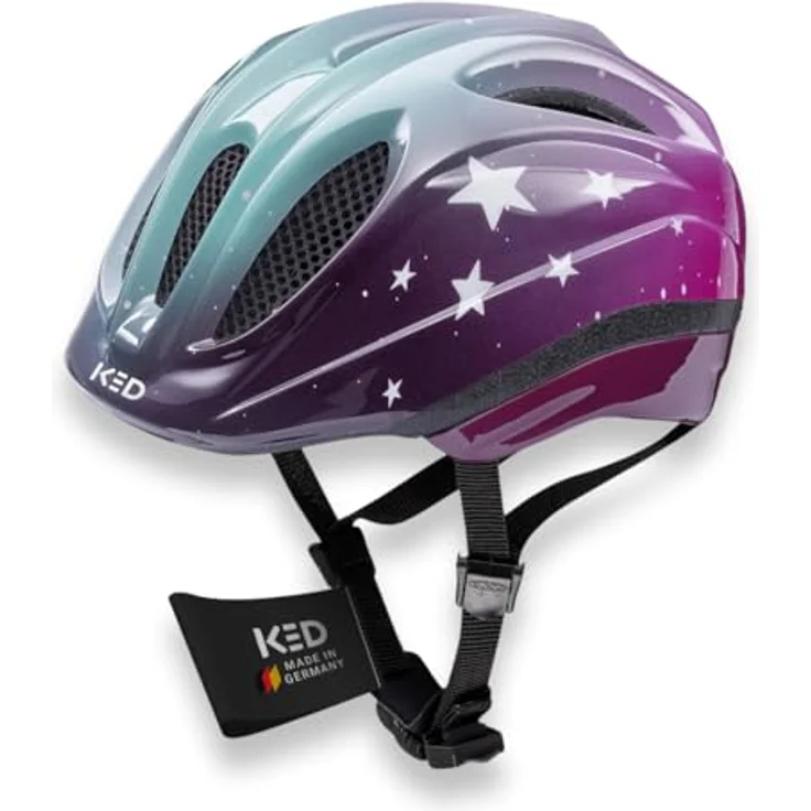 KED Meggy II Trend, Kinder Fahrradhelm mit Insektenschutznetz und integriertem LED-Rücklicht, maxSHELL Technologie, Stars Pink Aqua, 49-53 (SM) – Bild 1