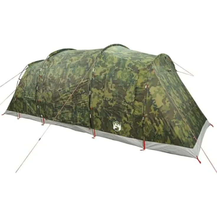 vidaXL Tunnel-Familienzelt 6 Personen Camouflage, wasserdichtes Campingzelt mit 2 Schlafkabinen und E-Anschluss – Bild 1