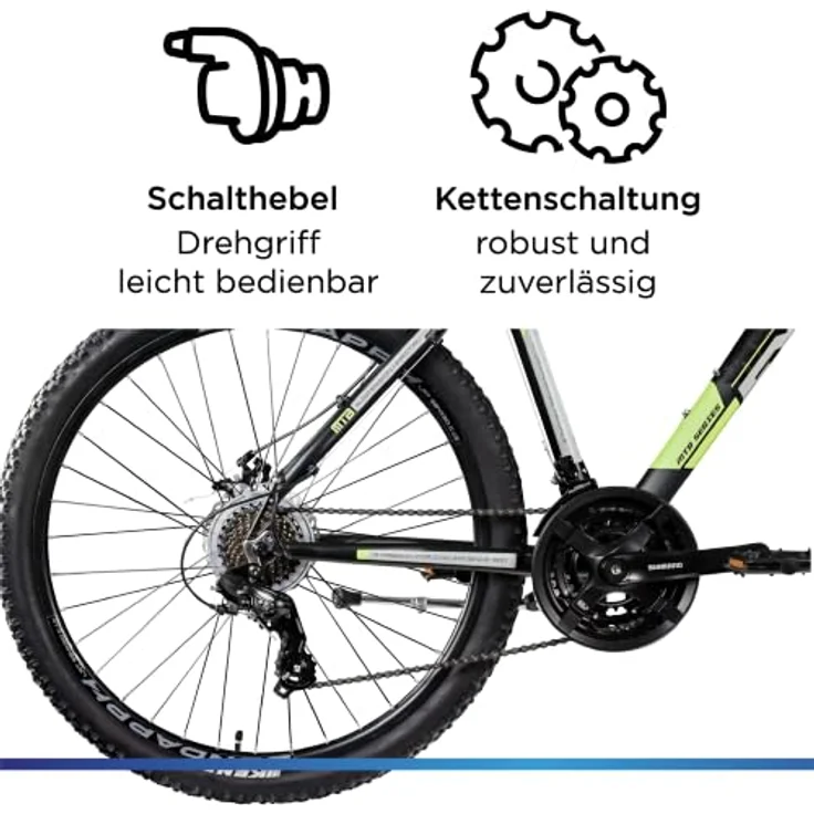 Zündapp FX27 Mountainbike 27,5 Zoll Hardtail, unisex, 21 Gänge, Grau/Grün, 48 cm Alu-Rahmen – Bild 4