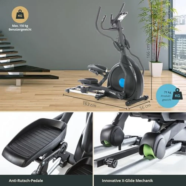 Skandika Crosstrainer CardioCross Carbon Champ Ellipsentrainer mit 24,5kg Schwungmasse, Magnetbremssystem | Multifunktionscomputer, Bluetooth, Tablet-Halterung, Kinomap | bis 150kg – Bild 4