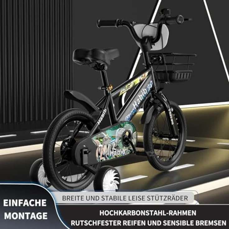 Habib Gruppe Dino-Kinderfahrrad, Komplettset mit Schutz-Set und höhenverstellbarem Lenker, für Kinder von 85 cm bis 140 cm – Bild 3