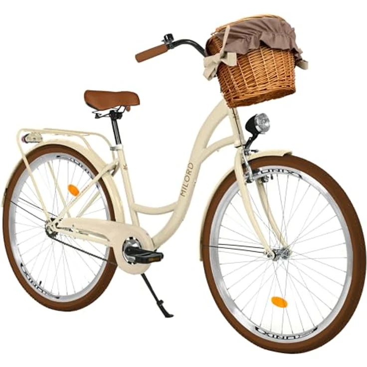 Milordbikes City-Fahrrad, Braun-Creme, 46 cm, Metallrahmen, 700C x 35 mm Reifen, inklusive Pedale und Lenker – Bild 1