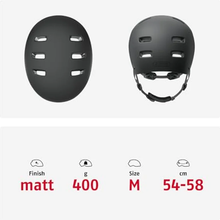 ABUS Fahrradhelm XOXO, Cityhelm im Skater-Look für Skateboard, Fahrrad und Scooter, optimiertes Kinnpolster, Größe M, Schwarz – Bild 5