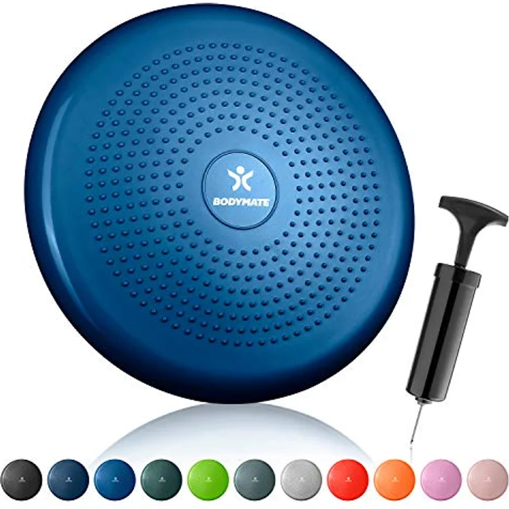 BODYMATE Ballsitzkissen inkl. Pumpe BLAU 34cm Durchmesser - Balance-Kissen, Luftkissen, Balance Pad, Noppenkissen - Core -, Fitness-, Reha-, Koordinations- und Rückentraining – Bild 2