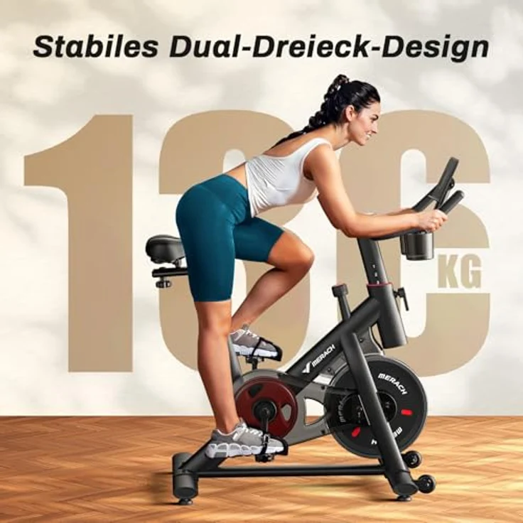 MERACH Heimtrainer Fahrrad, Ergometer mit Verstellbarem Widerstand, Leisem Riemenantrieb, LED-Monitor, Tablet-Halter, bis 136KG Tragfähigkeit – Bild 4