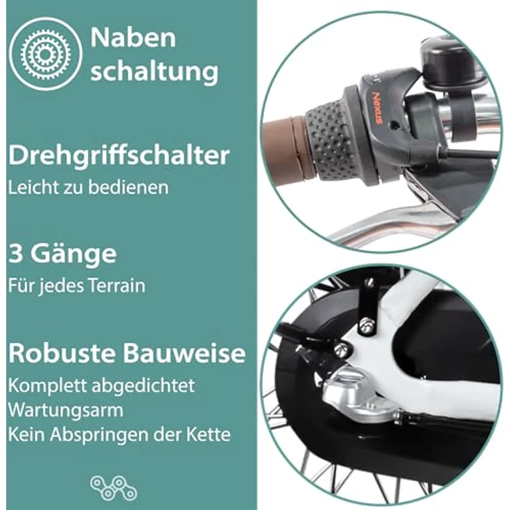 Tretwerk Sophia E-Bike, 28 Zoll Pedelec mit 3 Gängen, 522 Wh Akku, Bluetooth und App, schwarz/weiß – Bild 4