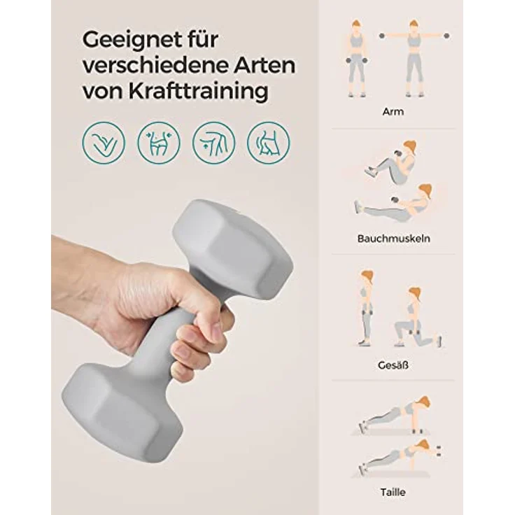 SONGMICS Hanteln, 2er Set, 2 x 5 kg, Hantelset, Kurzhanteln, Hexagon, Neopren-Beschichtung, Krafttraining, Workout, Fitnesstraining, für Zuhause, grau SYL910G01 – Bild 4