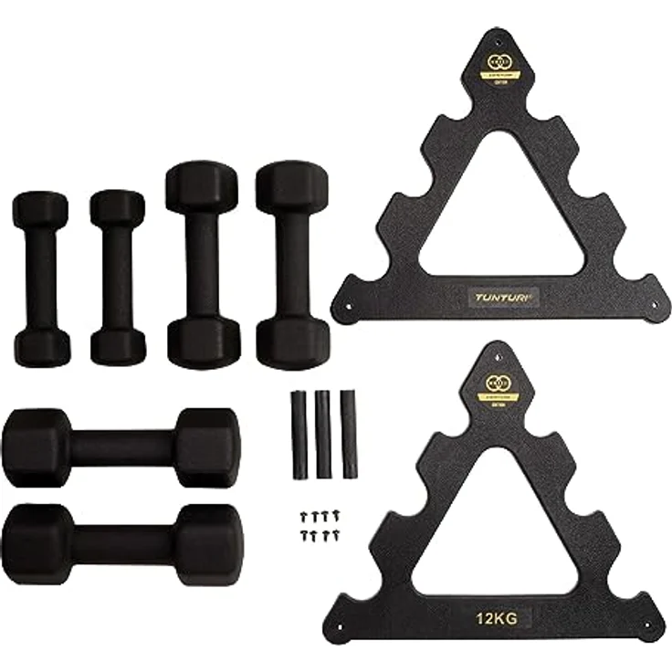 Tunturi Centuri 6er Set Kurzhanteln mit Rack, Hantelset aus Gusseisen, für vielfältiges Krafttraining – Bild 2