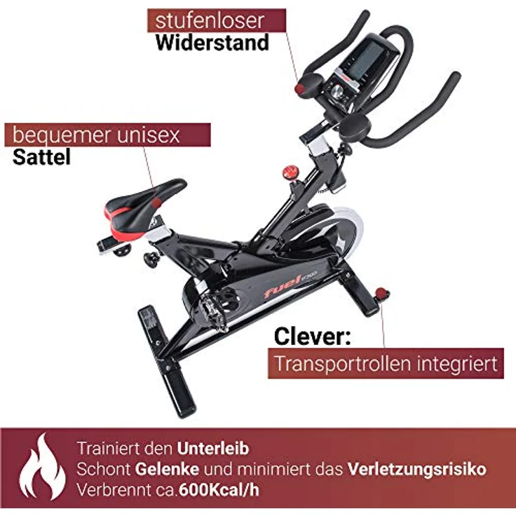 FUEL Fitness IF300 Indoor Cycle, Indoor Cycle für zuhause, 18kg Schwungrad, Kettenantrieb, LCD-Radcomputer mit App-Anbindung, optimaler Rundlauf, Nutzergewicht bis 125kg – Bild 5