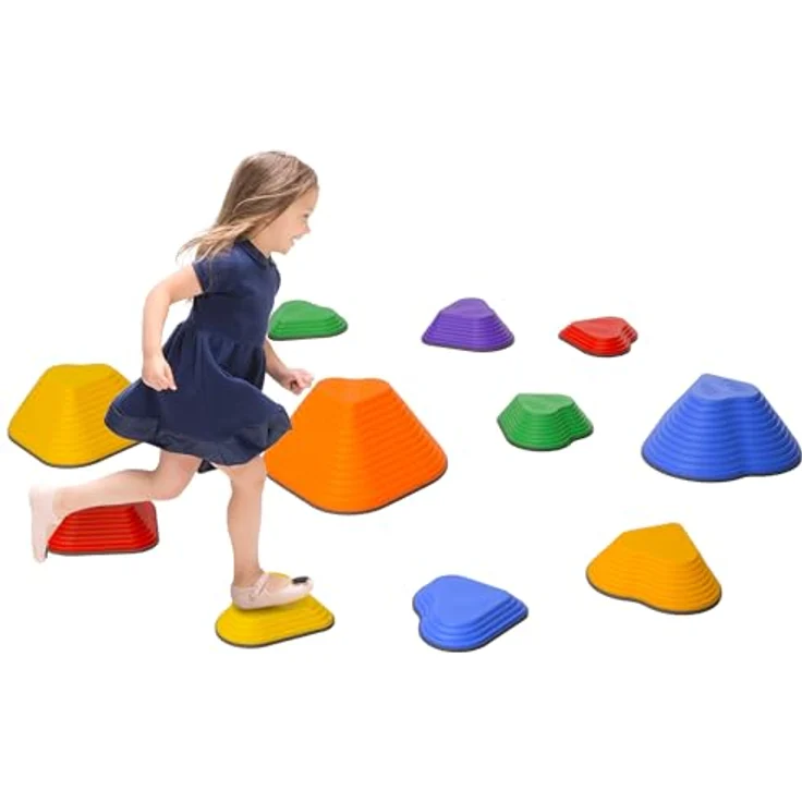 AIYAPLAY Flusssteine, 11-tlg. Stapelbare Balanciersteine in Herzform, rutschfest, bis 80 kg belastbar, für Kinder von 3-8 Jahren, bunt – Bild 1