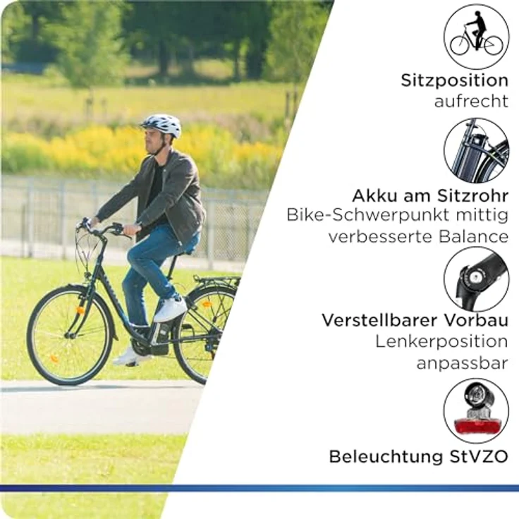 ZÜNDAPP Z505 E Bike Damen 28 Zoll Elektrofahrrad mit 6 Gängen, Pedelec City Hollandrad, tiefer Einstieg (schwarz/blau, 48 cm) - Preisvergleich – Bild 5