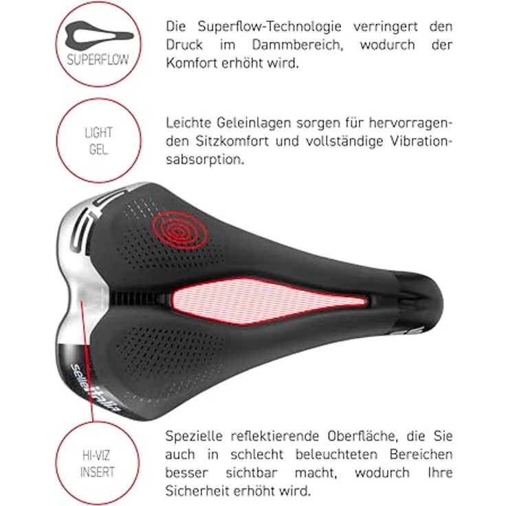 Selle Italia S5 Superflow, Velosattel mit gelpolsterter Druckentlastung und Hi-Viz-Einsätzen – Bild 7