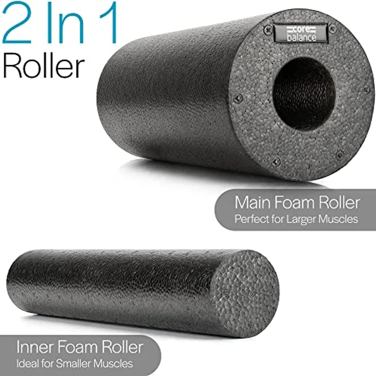 Core Balance 2 in 1 Faszienrolle mit herausnehmbarem Kern, EPP Schaumstoff für Tiefengewebsmassage, 33 x 15 cm & 33 x 6 cm, für Fitness & Yoga, in Schwarz, Blau oder Aquamarin – Bild 2