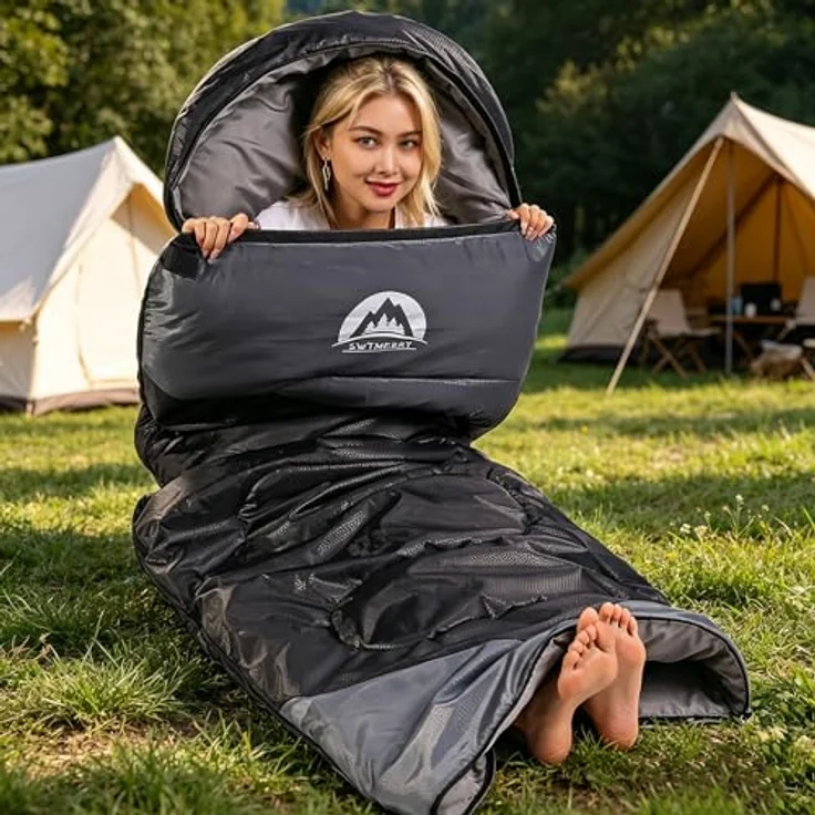 SWTMERRY Schlafsack für 3-4 Jahreszeiten, leicht und wasserdicht, geeignet für Temperaturen von 5-25 °C, ideal zum Wandern und Campen – Bild 2
