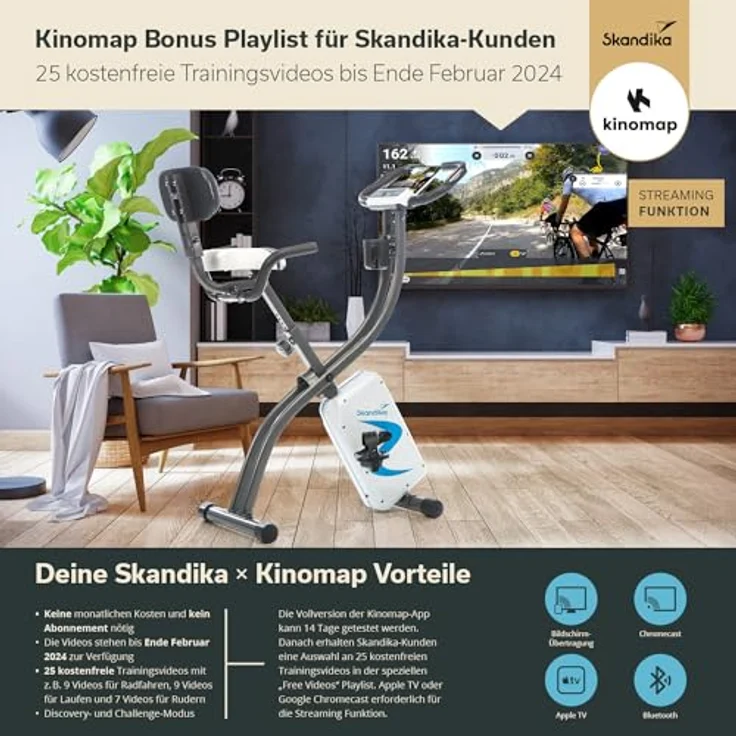 Skandika Foldaway X-2000 Fitnessbike zusammenklappbar mit Bluetooth, Tablet Halterung, Rückenlehne, Multifunktionscomputer, Handpulssensoren und 16-stufiger, computergesteuerter Widerstand – Bild 3