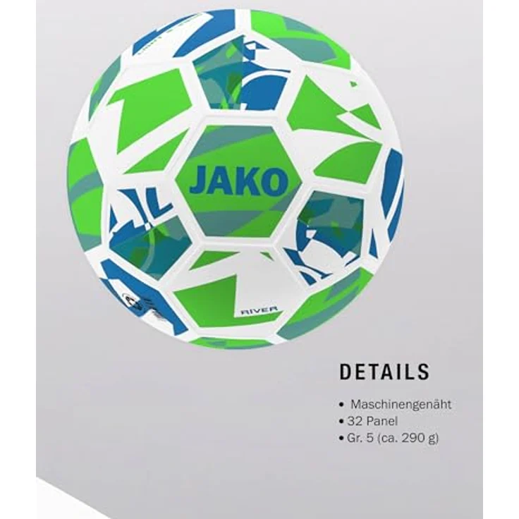 JAKO Lightball River, Fußball Größe 5, formstabil und maschinengenäht, weiß/neongrün/mint, 290g – Bild 4