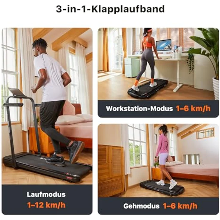 Mobvoi Home Laufband SE, 3-in-1-Klapplaufband, elektrisches Laufband, 2,5 PS, kompakt tragbar unter dem Schreibtisch, 12 km/h, Fernbedienung, LED-Anzeige, platzsparend, für Zuhause und Büro, 120 kg – Bild 3