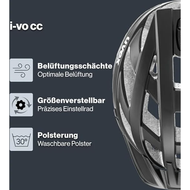 Uvex Sports i-vo cc, Velohelm für 52-57 cm Kopfumfang, Schwarz-Matt, mit Fliegengitter und Sonnenblende, 24 Belüftungsöffnungen – Bild 2