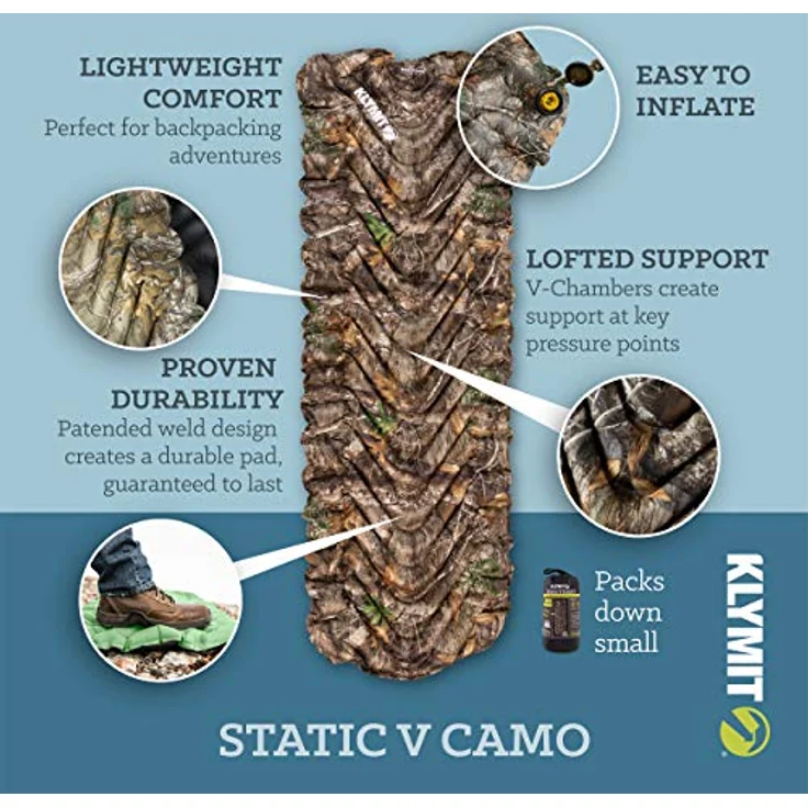 Klymit Static V Recon, Isomatte in militärtauglicher Farbe mit V-Kammer-Design und Twist-Pull-Valve, 182,9 cm – Bild 2