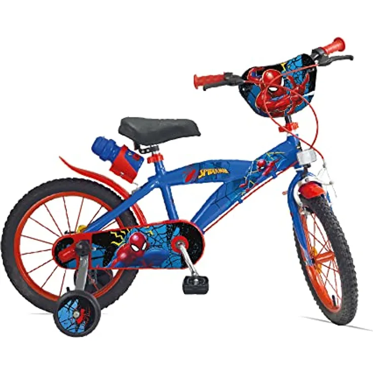 Huffy Disney Spider-Man 14 Zoll Kinderrad mit stabilem Stahlrahmen, Kettenschutz und Fahrradklingel