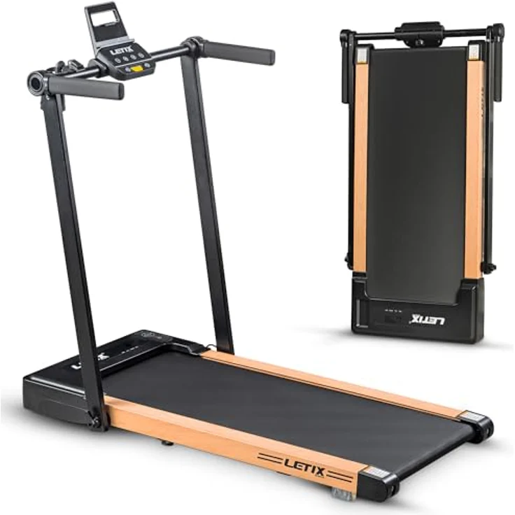 Elektrisches Laufband FoldPro 2in1 mit LCD-Display, Bluetooth & APP Funktion, für zu Hause und Büro, motorisiertes Fitnessgerät, Heimtrainer (Holzoptik) – Bild 1