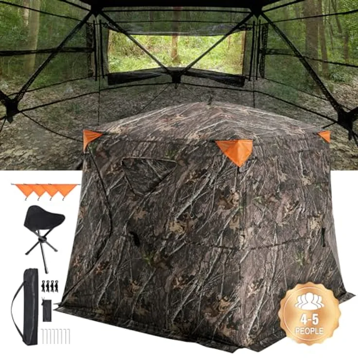 VEVOR Jagdversteck 270° durchsichtiges Bodenversteck, Pop-Up-Hirschversteck für 4-5 Personen, tragbares, wetterfestes Jagdzelt in Tarnfarbe mit Tragetasche