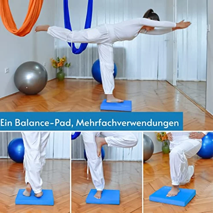 Quality Den Balance Pad, Rutschfester Weichschaum, Balancekissen für Stabilität und Koordination - Hilft, die Tiefenmuskulatur zu Stärken - Inklusive e-Übungshandbuch (40x34x5 cm, Blau) – Bild 4