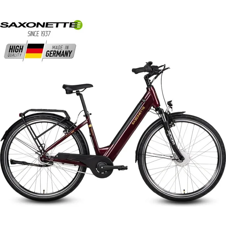 SAXONETTE Comfort Plus 5.0, E-Bike mit 468 Wh Intube-Akku, Shimano Nexus 7-Gang Schaltung, burgundy, Rahmenhöhe 45 cm