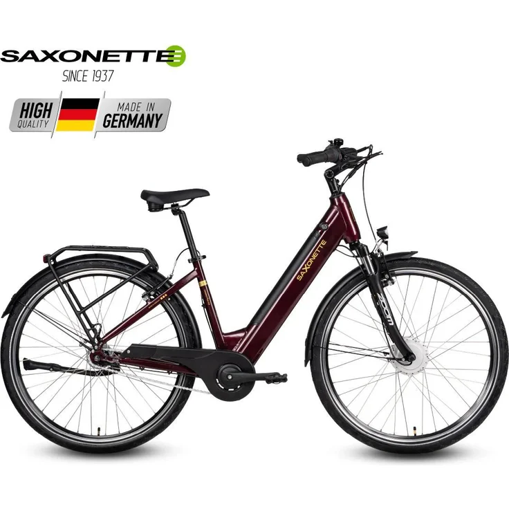SAXONETTE Comfort Plus 5.0, E-Bike mit 468 Wh Intube-Akku, Shimano Nexus 7-Gang Schaltung, burgundy, Rahmenhöhe 45 cm