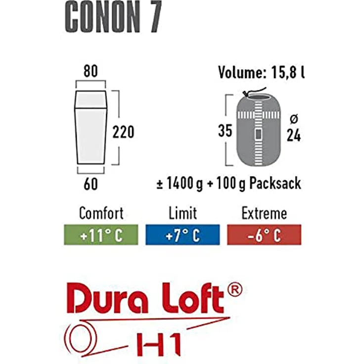High Peak Conon Schlafsack, Standard, grau meliert – Bild 4