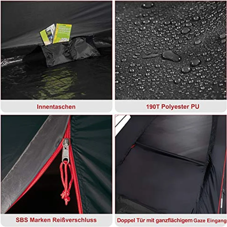 High Peak Kuppelzelt für 4 Personen Campingzelt Igluzelt 1500mm wasserdicht, Festivalzelt mit Wannenboden, grün – Bild 3