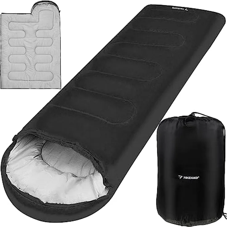TRIZAND 2-in-1 Deckenschlafsack, wasserabweisend für 2 Jahreszeiten, schwarz/grau, ideal für Camping und Outdoor-Aktivitäten