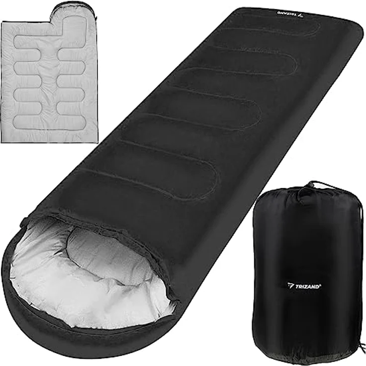 TRIZAND 2-in-1 Deckenschlafsack, wasserabweisend für 2 Jahreszeiten, schwarz/grau, ideal für Camping und Outdoor-Aktivitäten – Bild 1