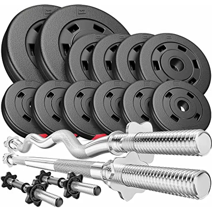 Hop-Sport Hantelset 45 kg mit SZ Stange und Langhantel, rutschfeste Griffflächen, geräuscharmes Training