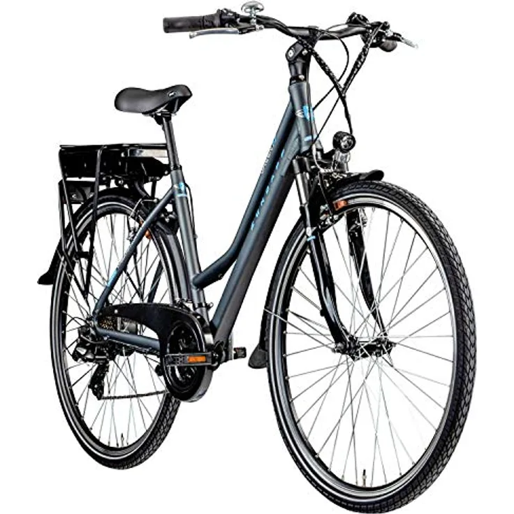 ZÜNDAPP E-Bike Trekking 700c Green 7.7 Pedelec Trekkingrad Damen 28 Zoll Touren (grau/blau, 48 cm) - Damen Trapezrahmen, 250 W Motor, 374 Wh Akku, 21 Gangschaltung