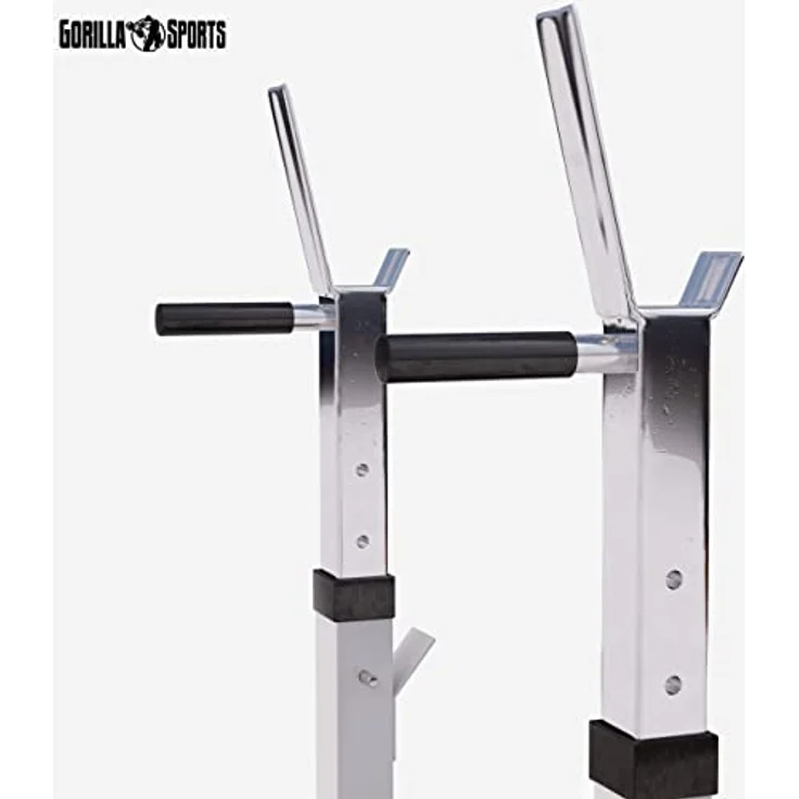 GORILLA SPORTS® Hantelbank mit Ablage - Dip-Station, Verstellbare Höhe und Neigungswinkel, Klappbar, bis 200 kg, Schwarz oder Weiß - Drückerbank, Flachbank, Multifunktion, Trainingsbank – Bild 3
