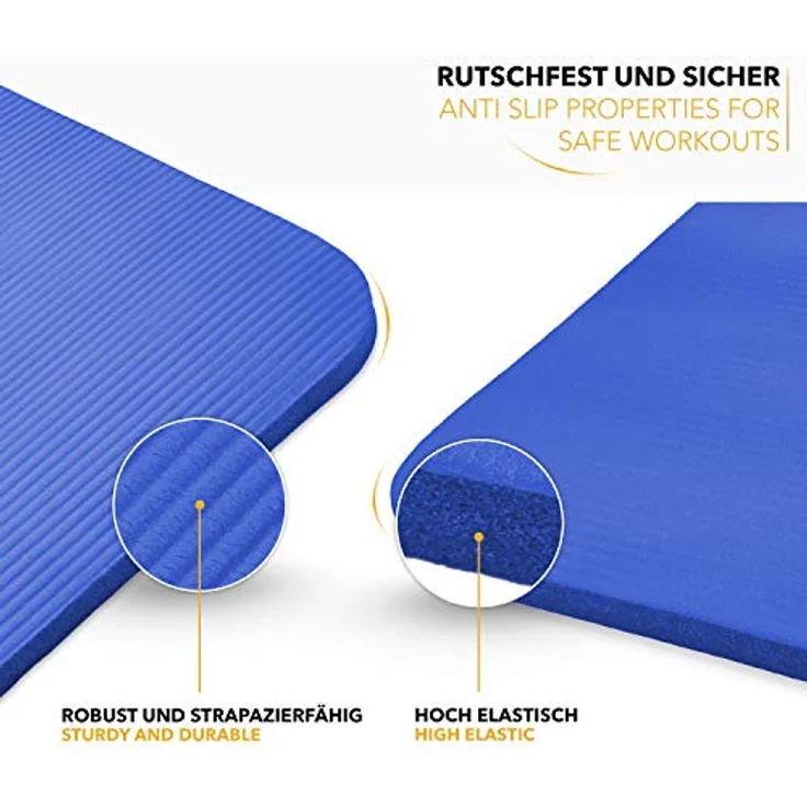 TRESKO Yogamatte, Phthalatfrei, rutschfest, 185 x 60 x 1,5 cm, Dunkelblau mit Tragegurt – Bild 4