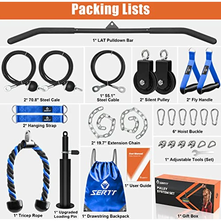 SERTT Seilzug Fitness Premium System Gym, Verbesserte Gewicht kabelzug Trainings geräte für Gym LAT Pull Down, Bizeps Curl, Trizeps, Armtraining, Kabel Maschine System Zusatzgeräte – Bild 2