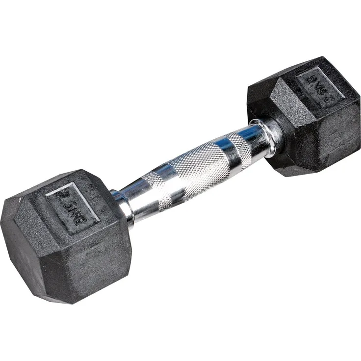Bodycoach Hexagon Kurzhantel aus Gusseisen mit Gummi-Ummantelung, 5 kg, schwarz