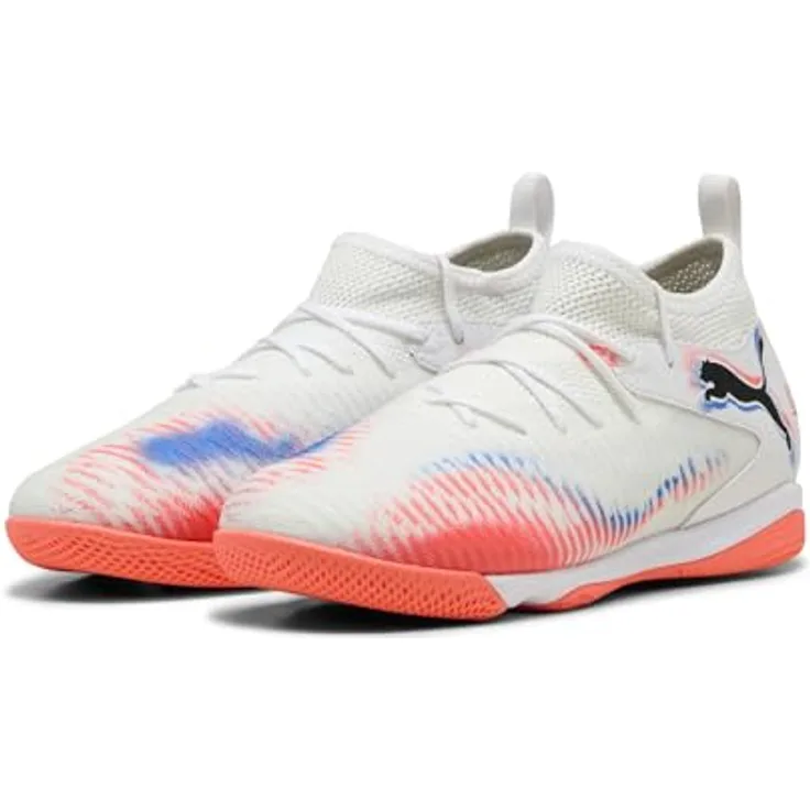 PUMA FUTURE 8 MATCH Mid Futsalschuhe, Unisex, Indoor, Schwarz, Rot, Weiß, mit strapazierfähiger Gummisohle und elastischem Strickschaft