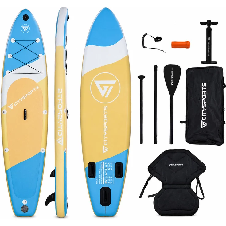CITYSPORTS Stand Up Paddle Set 320x80x15 cm, aufblasbar, belastbar bis 160 kg, inkl. Paddel, Tragetasche und Zubehör