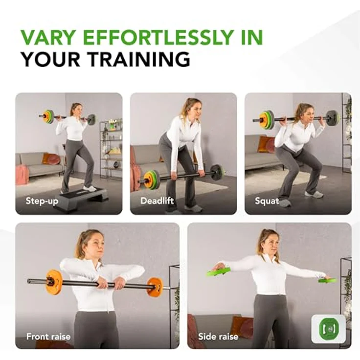 Tunturi Aerobic Pump Gewichteset 20kg - Hantelset mit 6 Scheiben - Inkl. Hantelstange - Mit Gummibeschichtung - Inkl. gratis Fitness-App – Bild 4