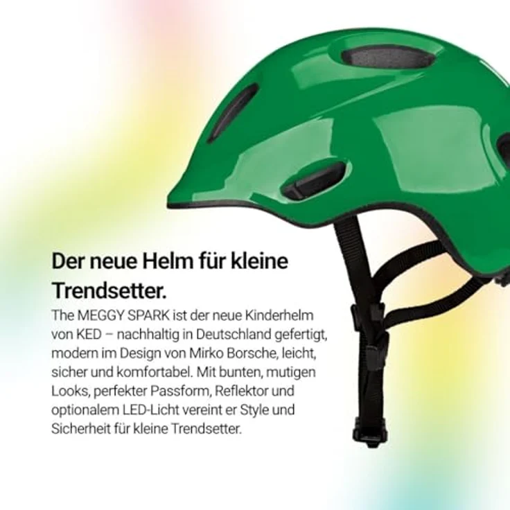 KED Meggy Spark M, Kinder Fahrradhelm mit In-Mold-Technologie, verstärktem Hinterkopfschutz und integrierten Reflektoren, grün - green glossy – Bild 6