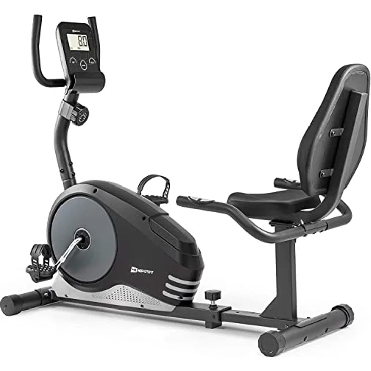 Hop-Sport Root Liegeergometer - Liegeheimtrainer mit Handpulssensoren, 9,5 kg Schwungmasse, 8 Widerstandsstufen - Sitzergometer max. Benutzergewicht 120 kg (Silber)