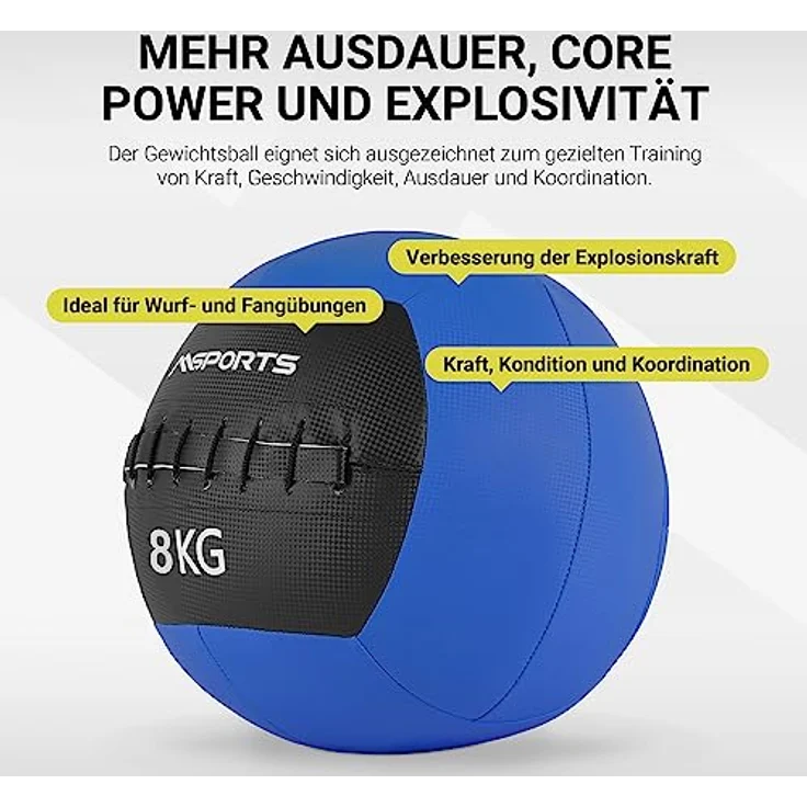 MSPORTS Wall-Ball Premium Gewichtsball 2-10 kg Medizinball (8 kg - Blau) – Bild 4