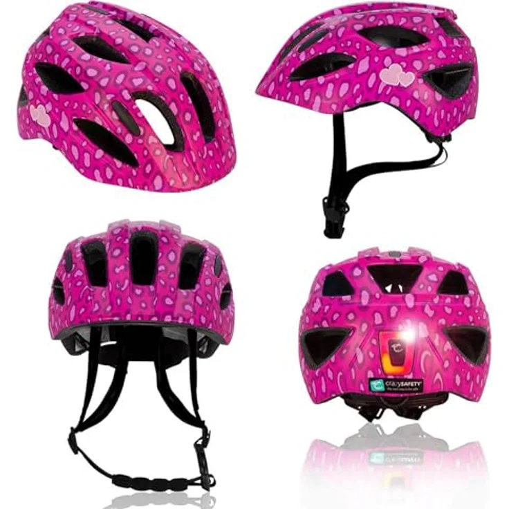 Crazy Safety Cool Kinder Fahrradhelm, verstellbar 54-58 cm, USB-aufladbares Rücklicht, für Fahrrad, Skateboard, Inlineskates, rosa – Bild 2