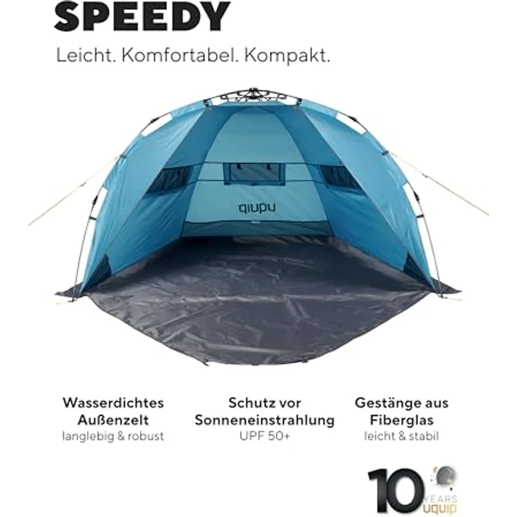 Uquip Strandmuschel Speedy Petrol, 150 x 115 x 200 cm, UPF 50+ Strandzelt mit Quick-Up System, wasserdicht, ideal für Strand, Camping & Picknick – Bild 2