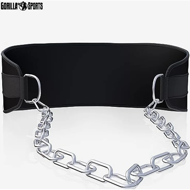 GORILLA SPORTS® Dip Gürtel - mit Stahlkette und 2 Karabiner, bis 100 kg Belastbar, Nylon, Schwarz - Gewichthebergürtel, Gewichtsgürtel, Dip-Gürtel, Dip Belt, Taillengürtel, Gewichtheben – Bild 4
