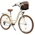 Milord Komfort Fahrrad Mit Korb Damenfahrrad, 28 Zoll, Beige-Braun, 7 Gang Shimano