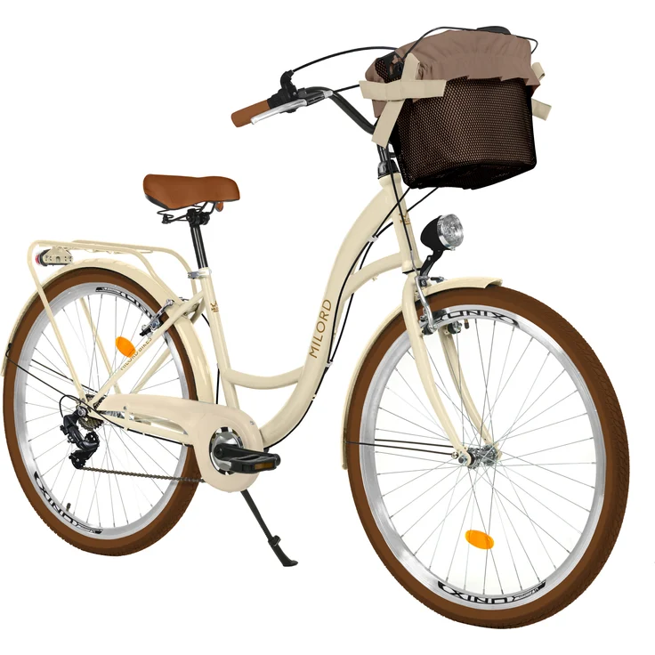 Milord Komfort Fahrrad Mit Korb Damenfahrrad, 28 Zoll, Beige-Braun, 7 Gang Shimano